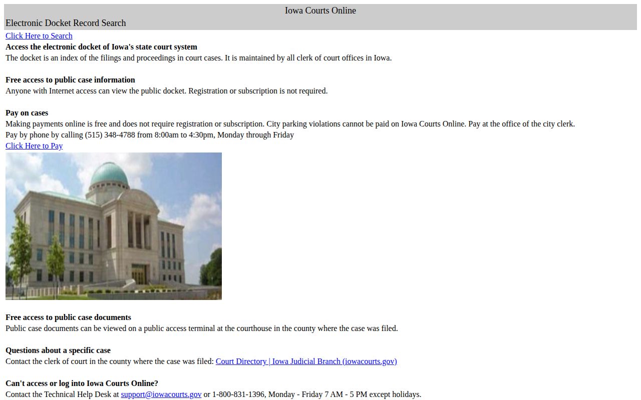 Iowa Courts Online search for Mills County arrest case records